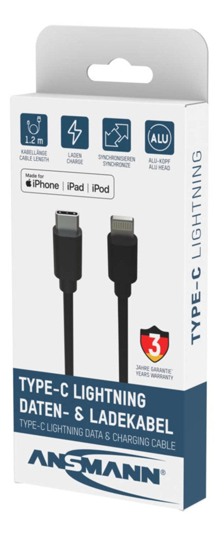 Ansmann 1700-0106 mobile phone cable Black 0.12 m USB C Lightning