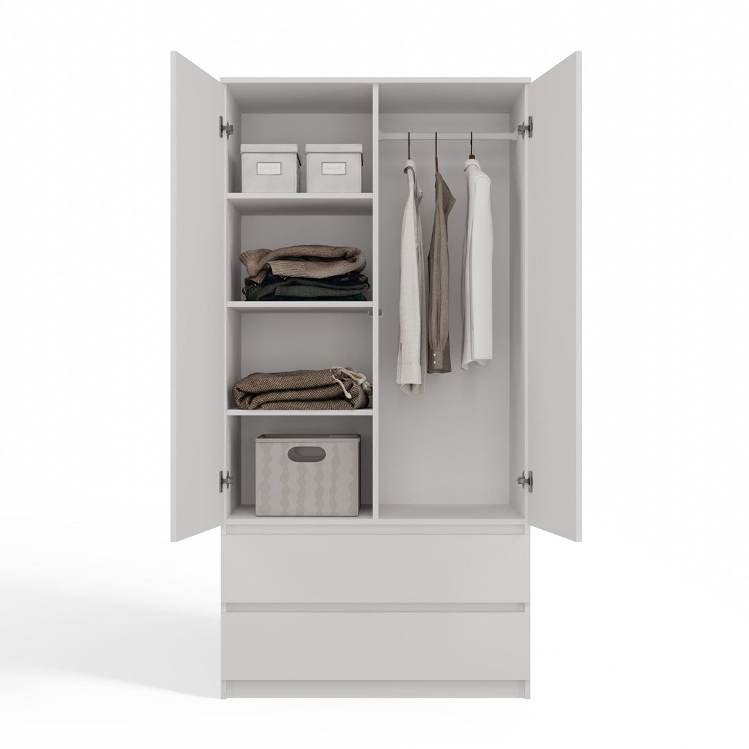 Topeshop MALWA B Wardrobe White 5 Shelves 2 Doors