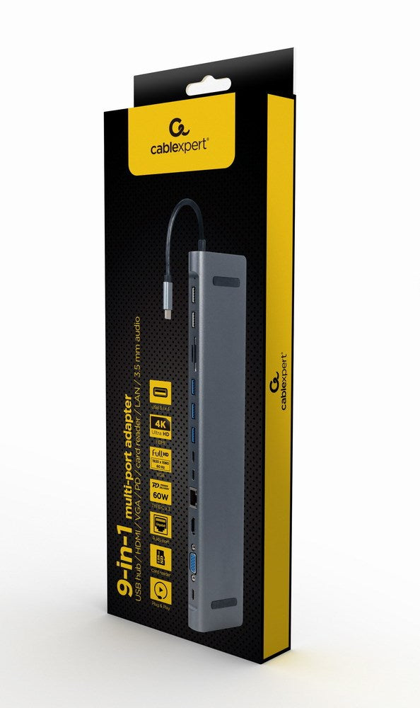 Gembird Cablexpert A-CM-COMBO9-01 - Docking Station - USB-C 3.1 - HDMI, VGA - 1GbE