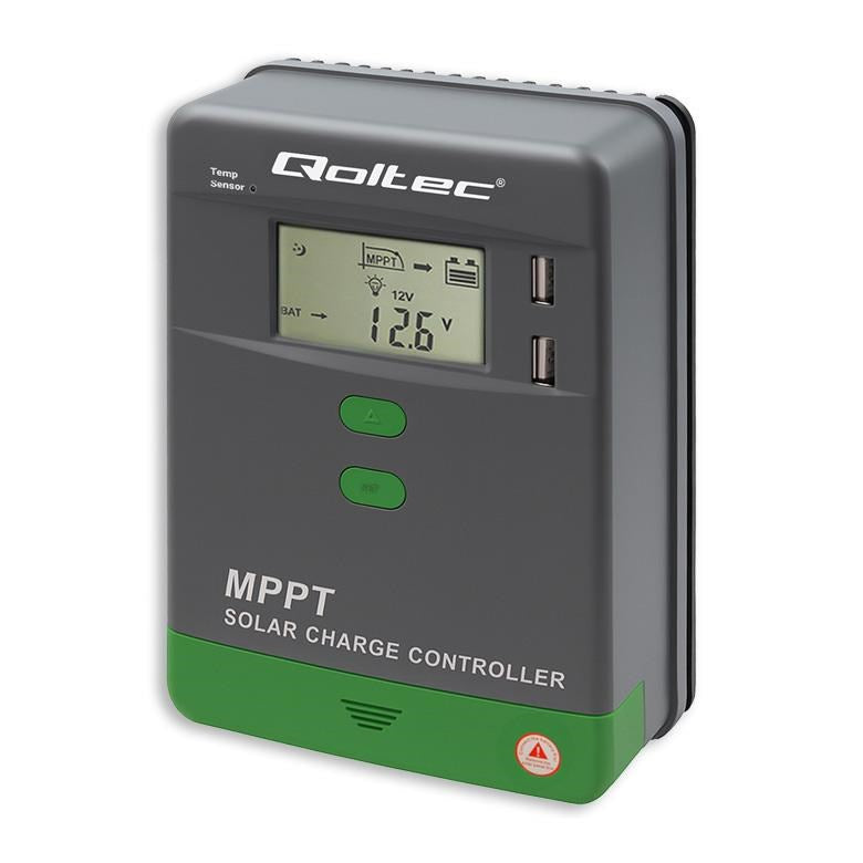 Qoltec Solar Charge Controller MPPT with Temperature Sensor 20A 12V/ 24V LCD 2 x USB 53667