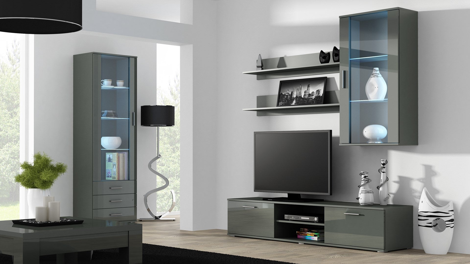 Cama Wall-Hung Display Cabinet SOHO Grey/Grey Gloss