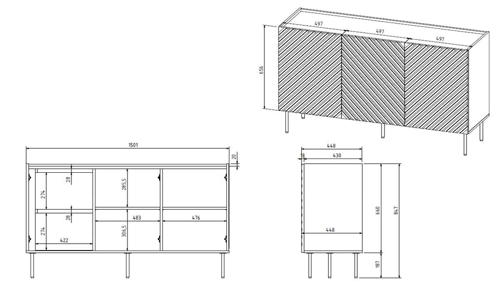 3D2SZ Chest of Drawers ONDA 150x45xH85 Green