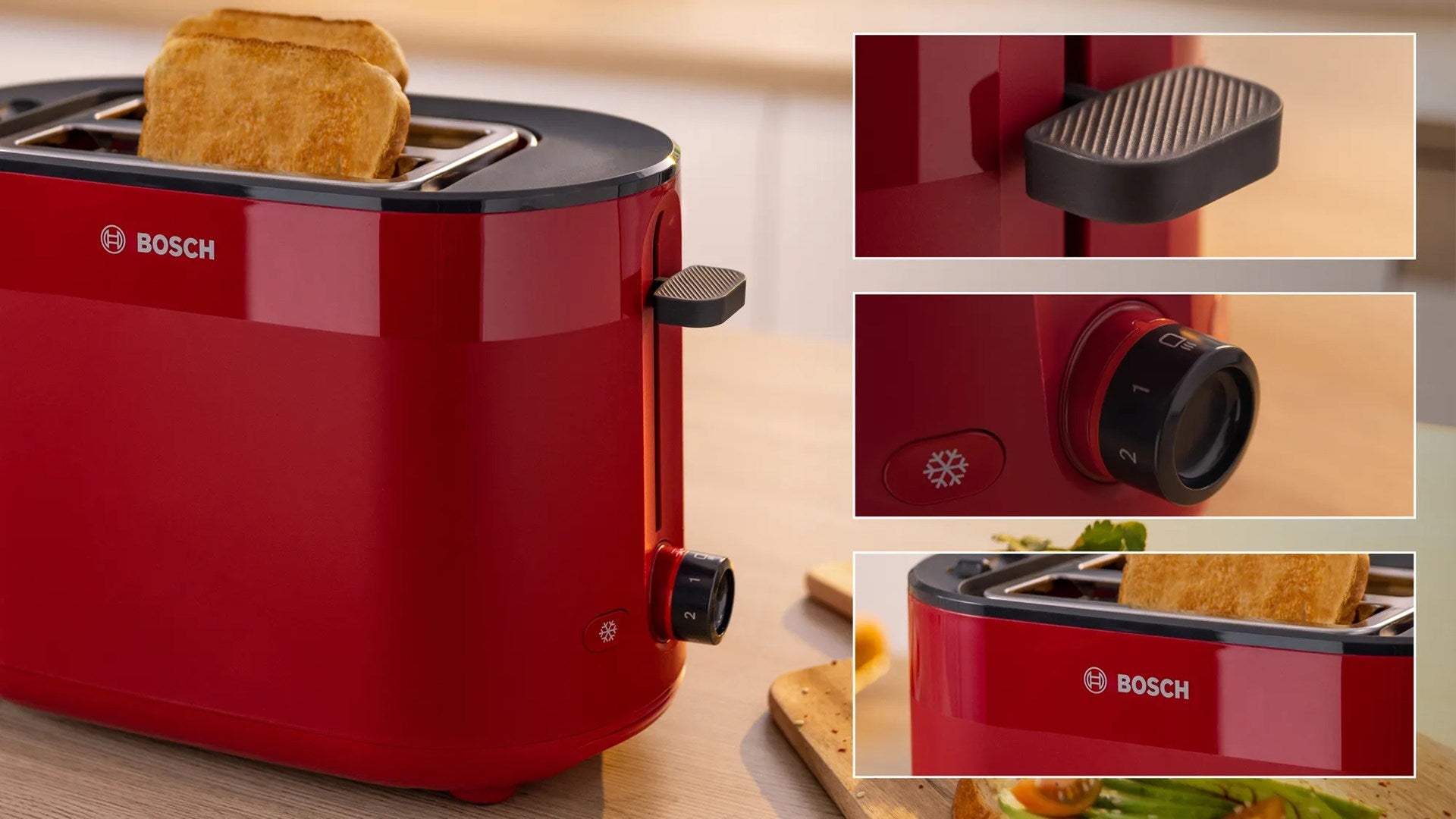 Bosch TAT2M124 Toaster 2 Slice 950 W Red - Compact with Bun Warmer