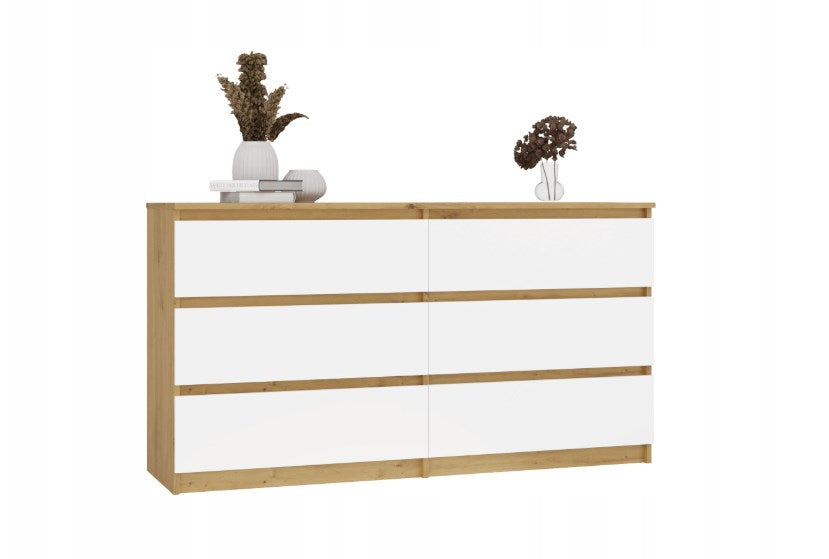 MALWA Chest of Drawers 140 cm 6 Drawers Artisan Oak/White M6