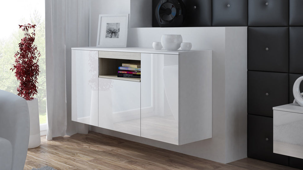 Cama Sideboard VIVA 150 White/White Gloss + Sonoma Oak