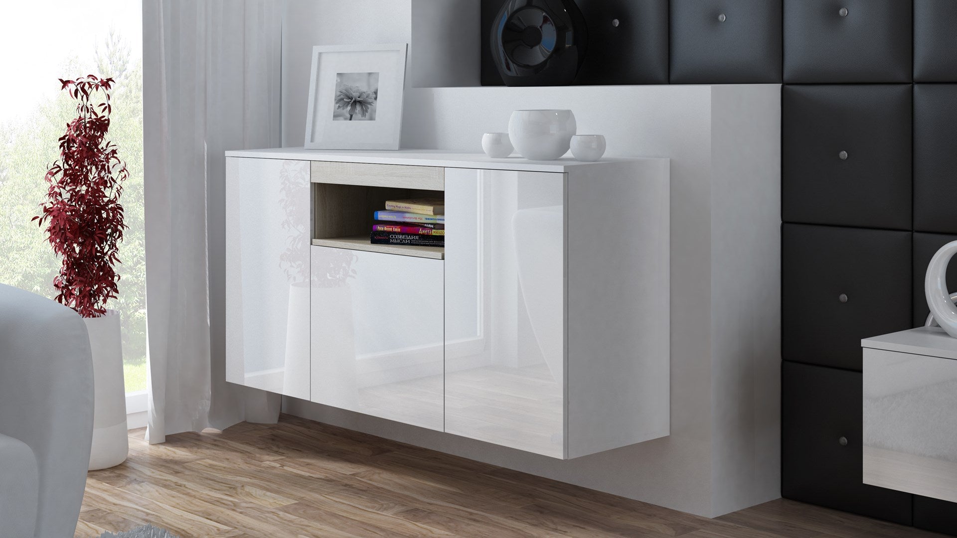 Cama Sideboard VIVA 150 White/White Gloss + Sonoma Oak