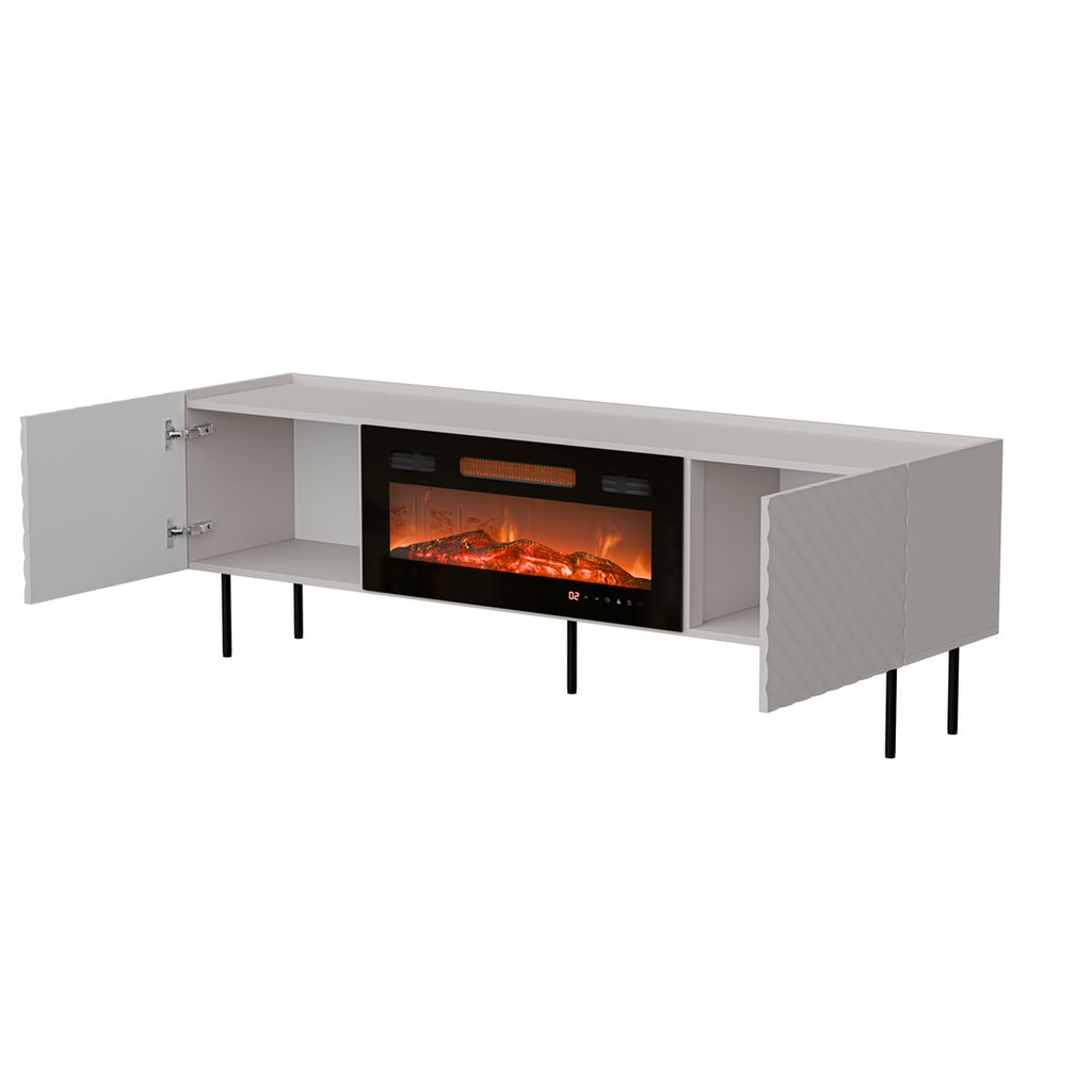 Cama MEBLE TV Cabinet LUCCA 1800 mm with Electric Fireplace, Cashmere/Black, Self-Assembly