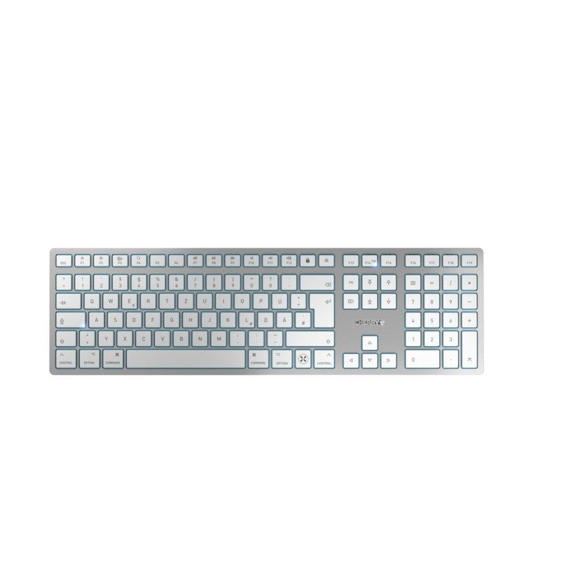 CHERRY KW 9100 SLIM - Tastatur - kabellos - 2,4 GHz, Bluetooth 4,0 - QWERTZ - Deutsch - Tastenschalter: CHERRY SX - white, silver - für Apple iMac, Mac mini, Mac Pro, MacBook, MacBook Air, MacBook Pro (JK-9110DE-1)