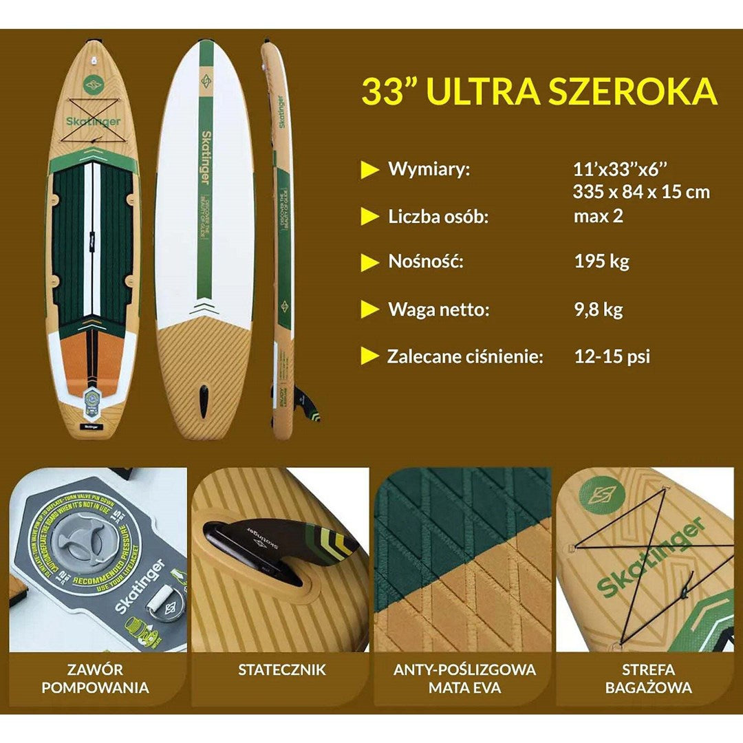 Skatinger Stand Up Paddleboard Inflatable 3350 mm x 975 mm x 450 mm Peninsula Trojan Horse