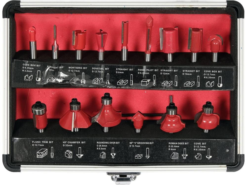 YATO Router Bit Set 15 Pieces 500 g 6 mm Shank YT-68007