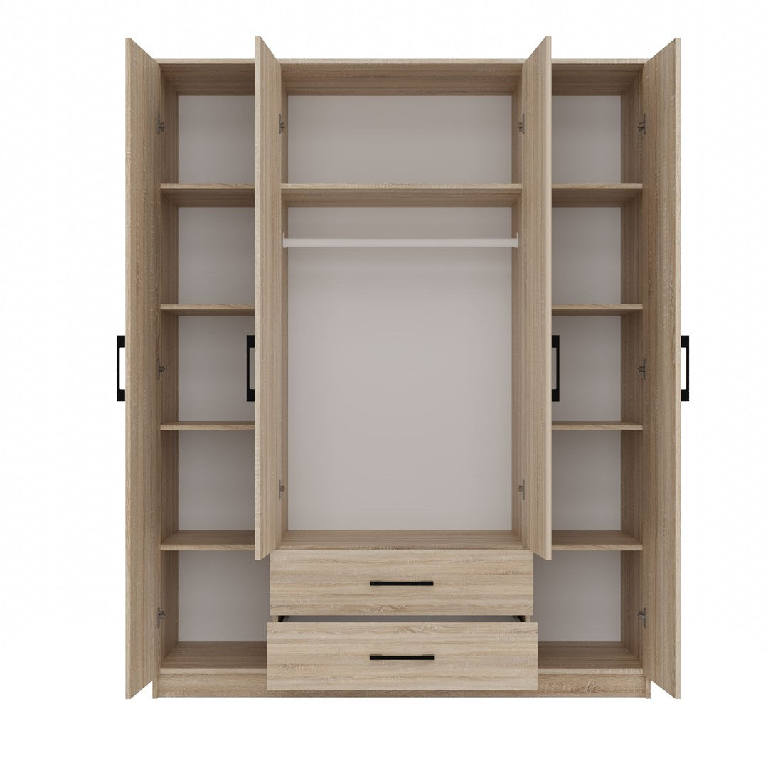 Topeshop ROMANA 160 SON Wardrobe 4 Doors 11 Shelves Oak with Mirror