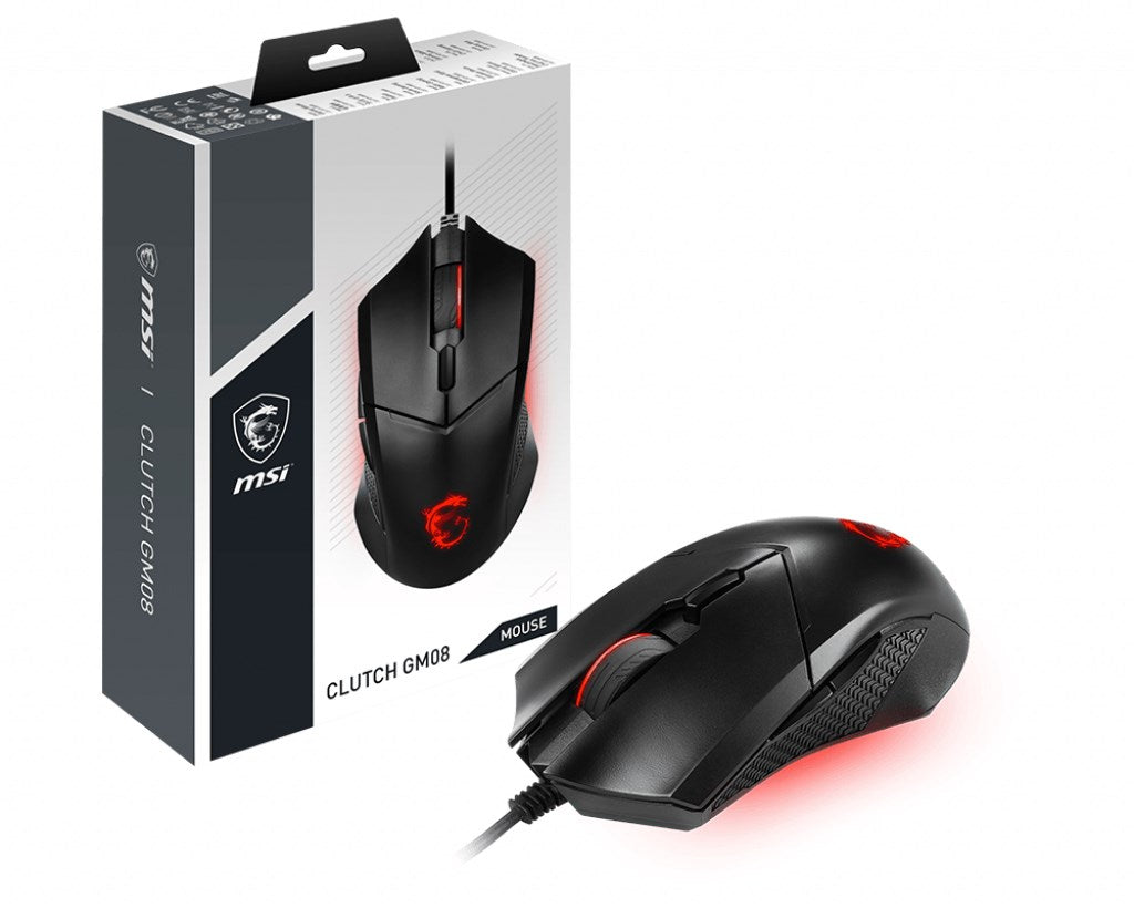 MSI CLUTCH GM08 Optical Gaming Mouse 4200 DPI Ambidextrous 6 Buttons Red LED