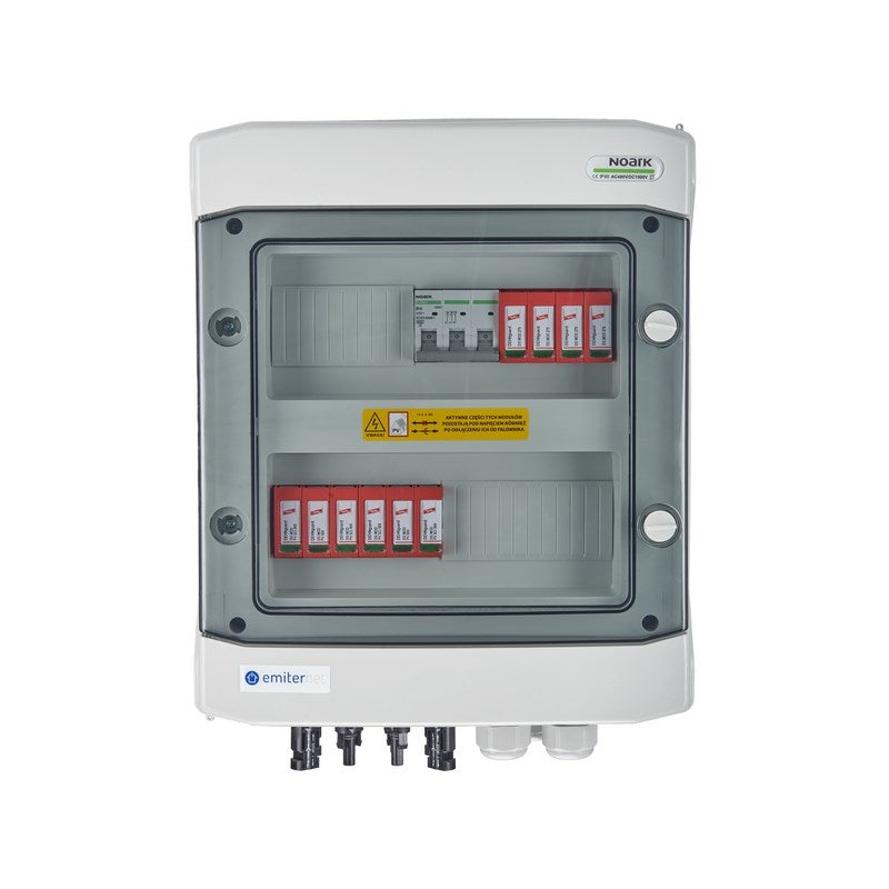 Switchgear attached DCAC hermetic IP65 EMITTER with DC surge arrester Dehn 1000V type 2  2 x PV string  2 x MPPT // og. AC Dehn type 2  16A 3-F
