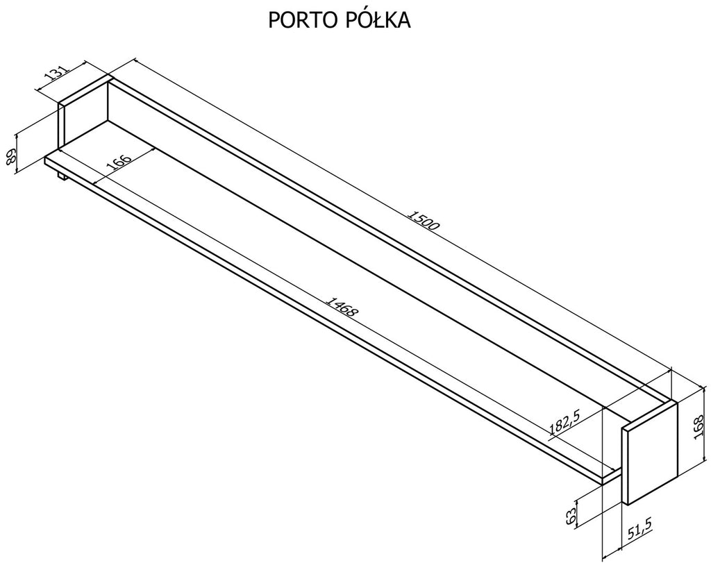 Cama Shelf PORTO 150x18x16.5 Oak/Black