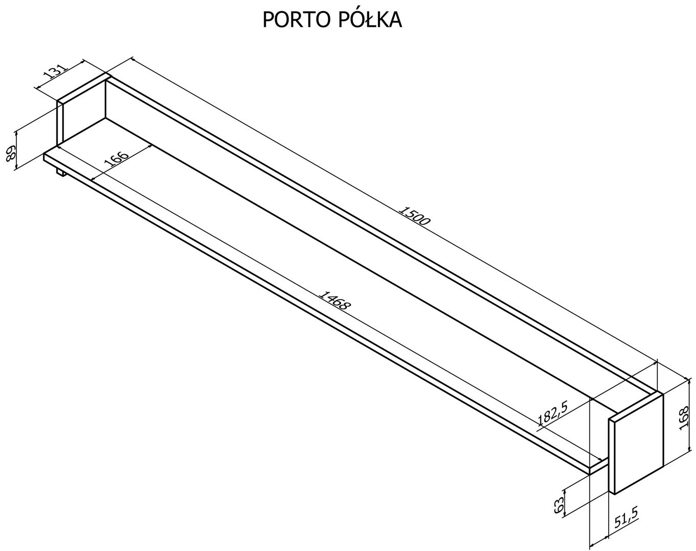 Cama Shelf PORTO 150x18x16.5 Oak/Black