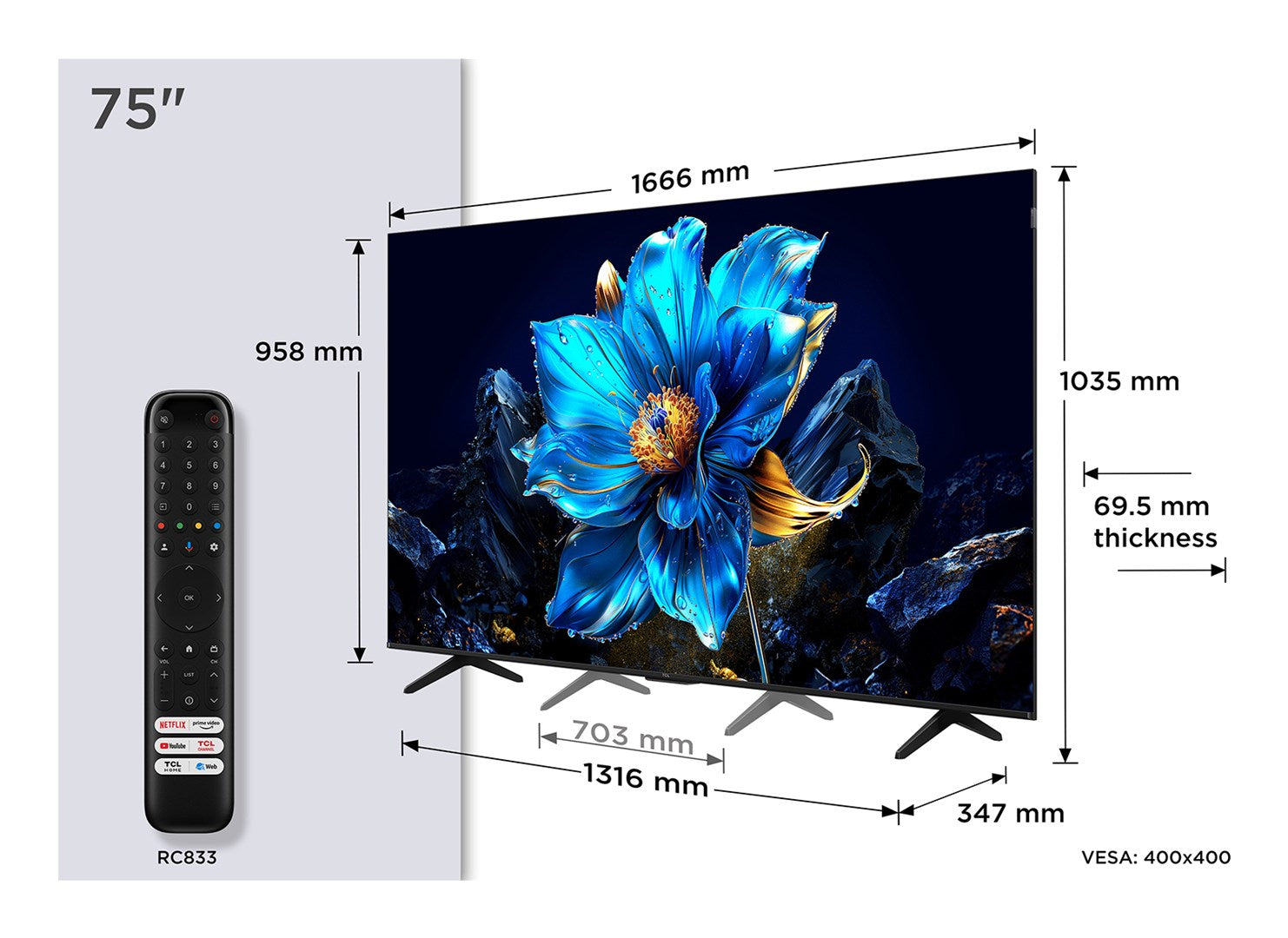 TCL P79K 75P79K TV 75" 4K Ultra HD Smart TV Wi-Fi Metallic cd/m2