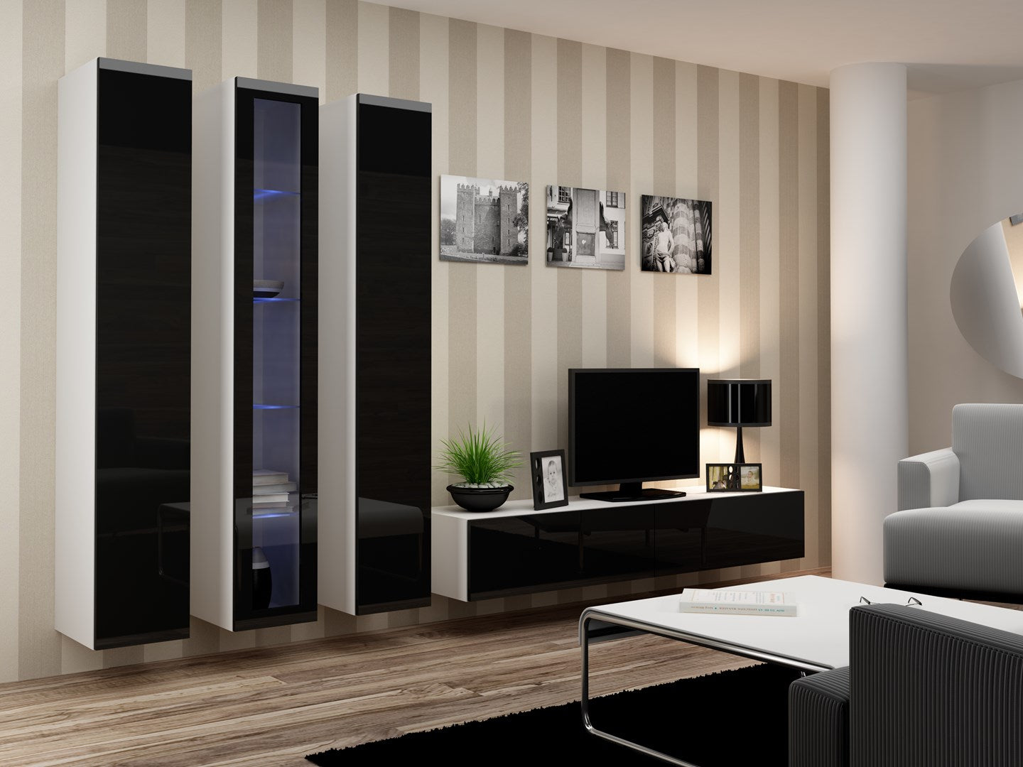 Cama TV Stand VIGO '180' 30/180/40 white/black gloss