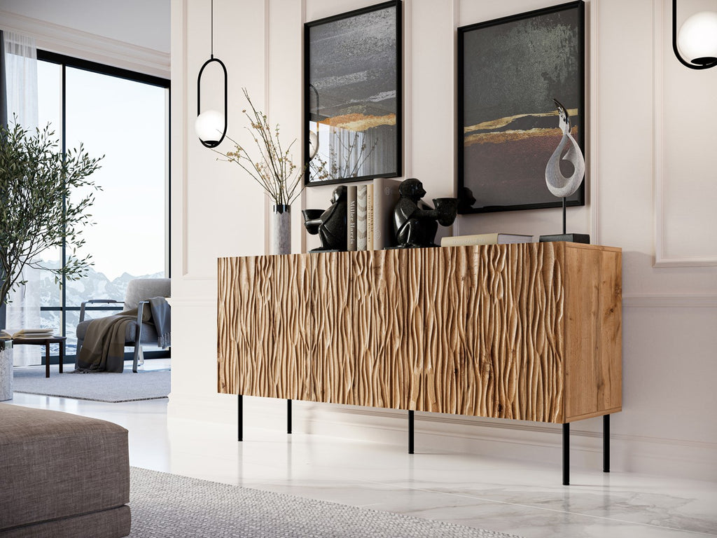 JUNGLE chest of drawers 152x40.5x74.5 oak wotan + black legs