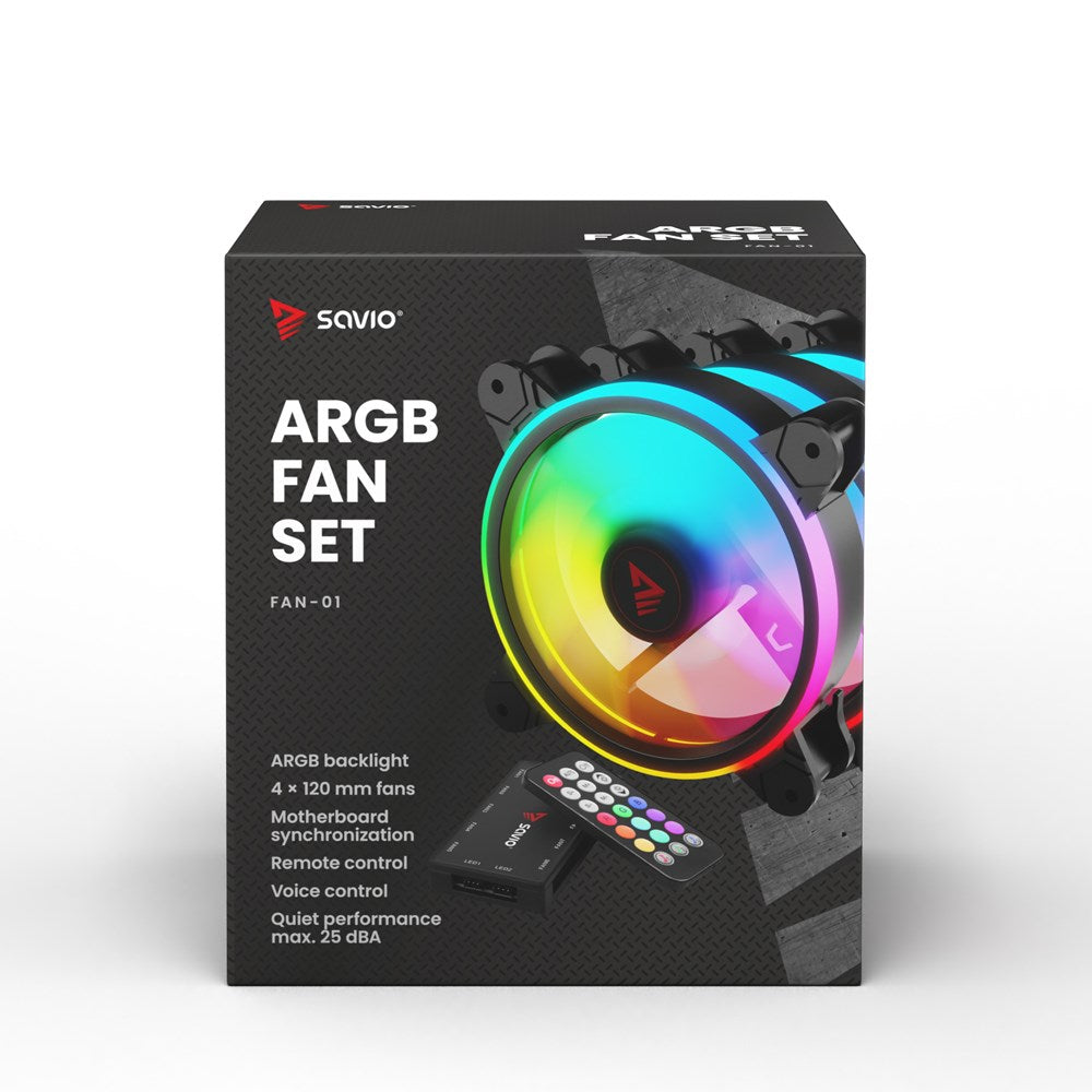 SAVIO FAN-01 4-pack 120 mm ARGB Fans with Controller and Remote