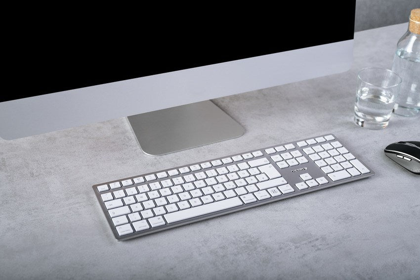 CHERRY KW 9100 SLIM - Tastatur - kabellos - 2,4 GHz, Bluetooth 4,0 - QWERTZ - Deutsch - Tastenschalter: CHERRY SX - white, silver - für Apple iMac, Mac mini, Mac Pro, MacBook, MacBook Air, MacBook Pro (JK-9110DE-1)