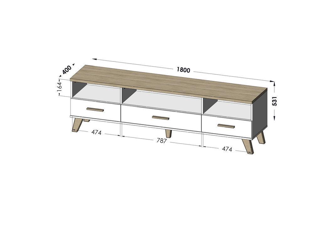 Cama RTV Stand LOTTA 180 cm White + Sonoma Oak