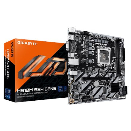 GIGABYTE H810M S2H GEN5 Motherboard - Intel Core Ultra (Series 2) CPUs  4+1+2 Phases VRM  up to 6400MHz DDR5  1xPCIe 4.0 M.2  1GbE LAN  USB 3.2 Gen 1