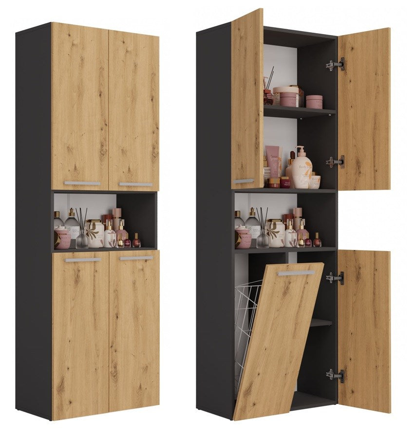 Topeshop Bathroom Storage Cabinet NEL 1K DK ANT/ART KP Graphite Oak