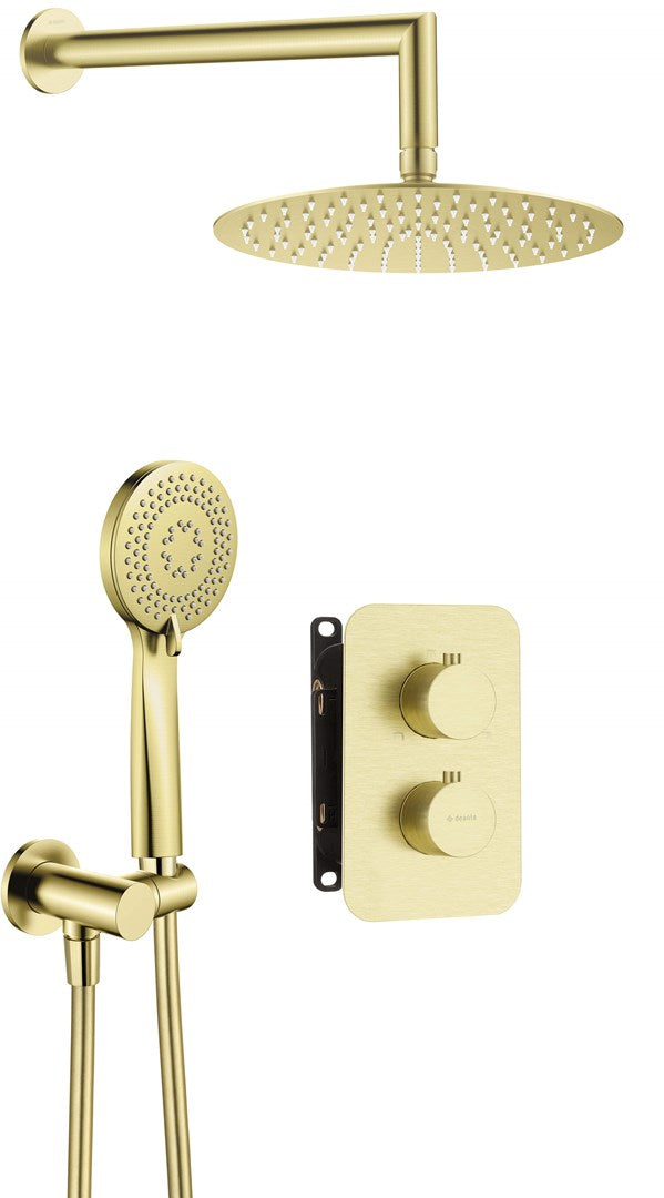 Deante Concealed Shower Set with Thermostatic Box - Brushed Gold