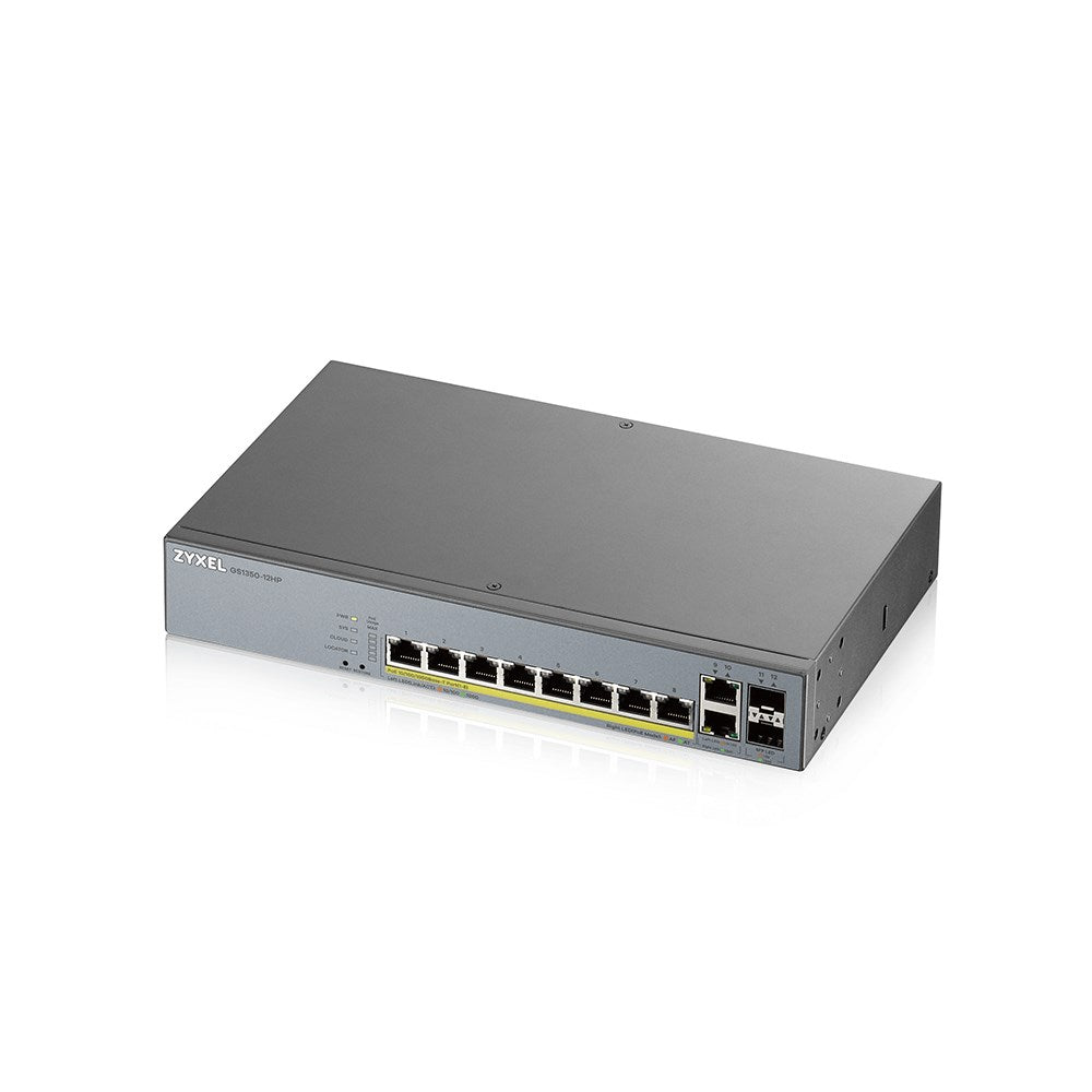 Zyxel GS1350-12HP - Smart Switch - 8 x 10/100/1000 (PoE+) + 2 x 10/100/1000 (Uplink) + 2 x Gigabit SFP (Uplink) - Desktop, Rack