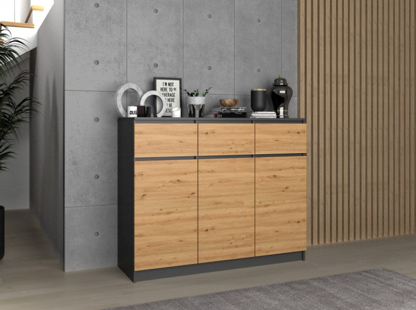Chest of Drawers 3D3S Anthracite Artisan Oak 120 cm 120x40x97