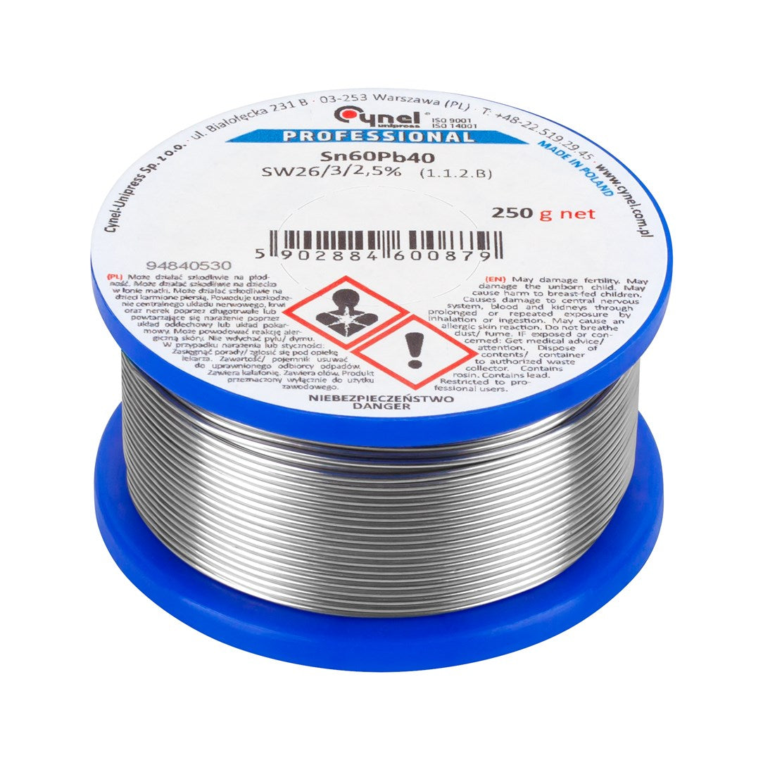 CYNEL Solder Wire Spool, Sn60Pb40 Alloy, 2.5 mm Diameter, 250 g, Model 574174