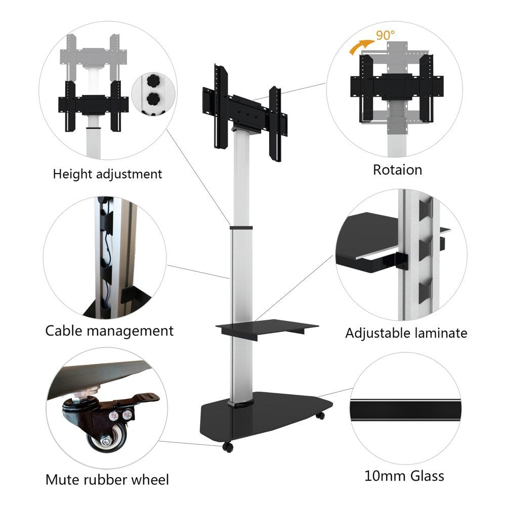 Techly Floor Stand with Shelf Trolley TV LCD/LED/Plasma 37-70  Silver
