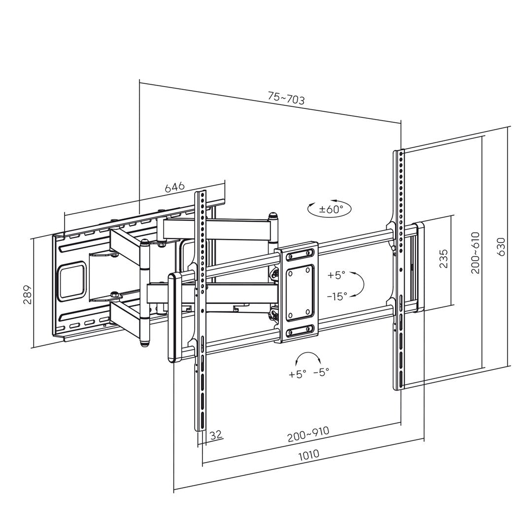 Maclean TV Wall Mount for 60-120" Screens, 120 kg Capacity, VESA 900x600, Model MC-482