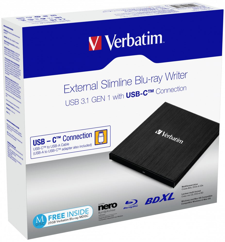 Verbatim Slimline External Blu-ray Writer USB 3.1 (43889) 6x/4x