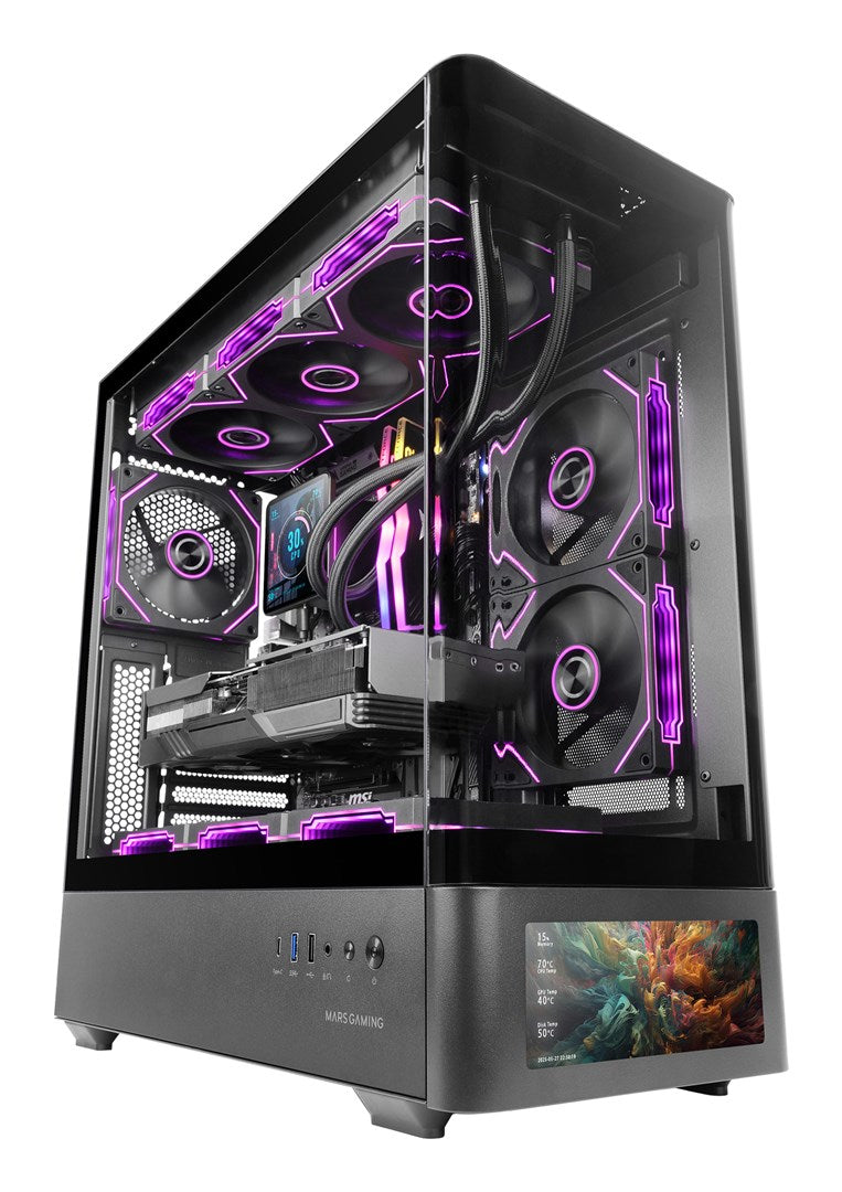 Mars Gaming MCLCDPRO Midi Tower Computer Case, Black