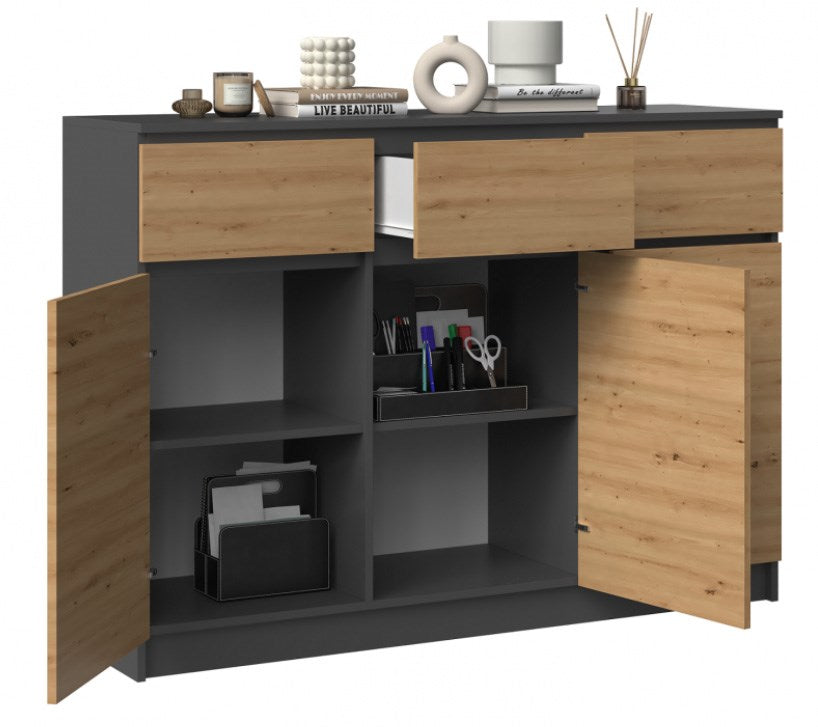Chest of Drawers 3D3S Anthracite Artisan Oak 120 cm 120x40x97