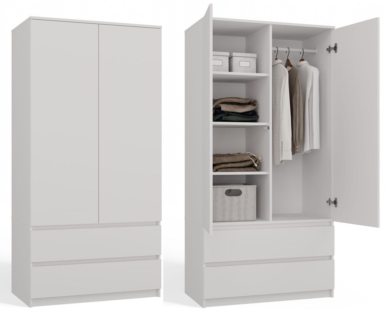 Topeshop MALWA B Wardrobe White 5 Shelves 2 Doors