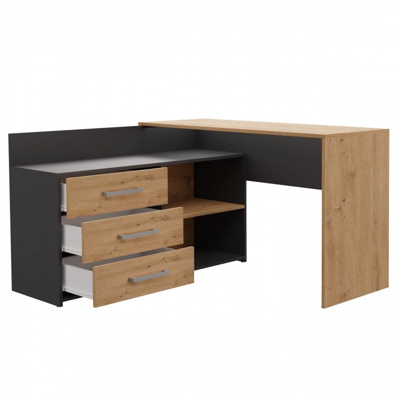 Topeshop DANY Corner Desk with 3 Drawers Anthracite/Artisan Oak Model DANY