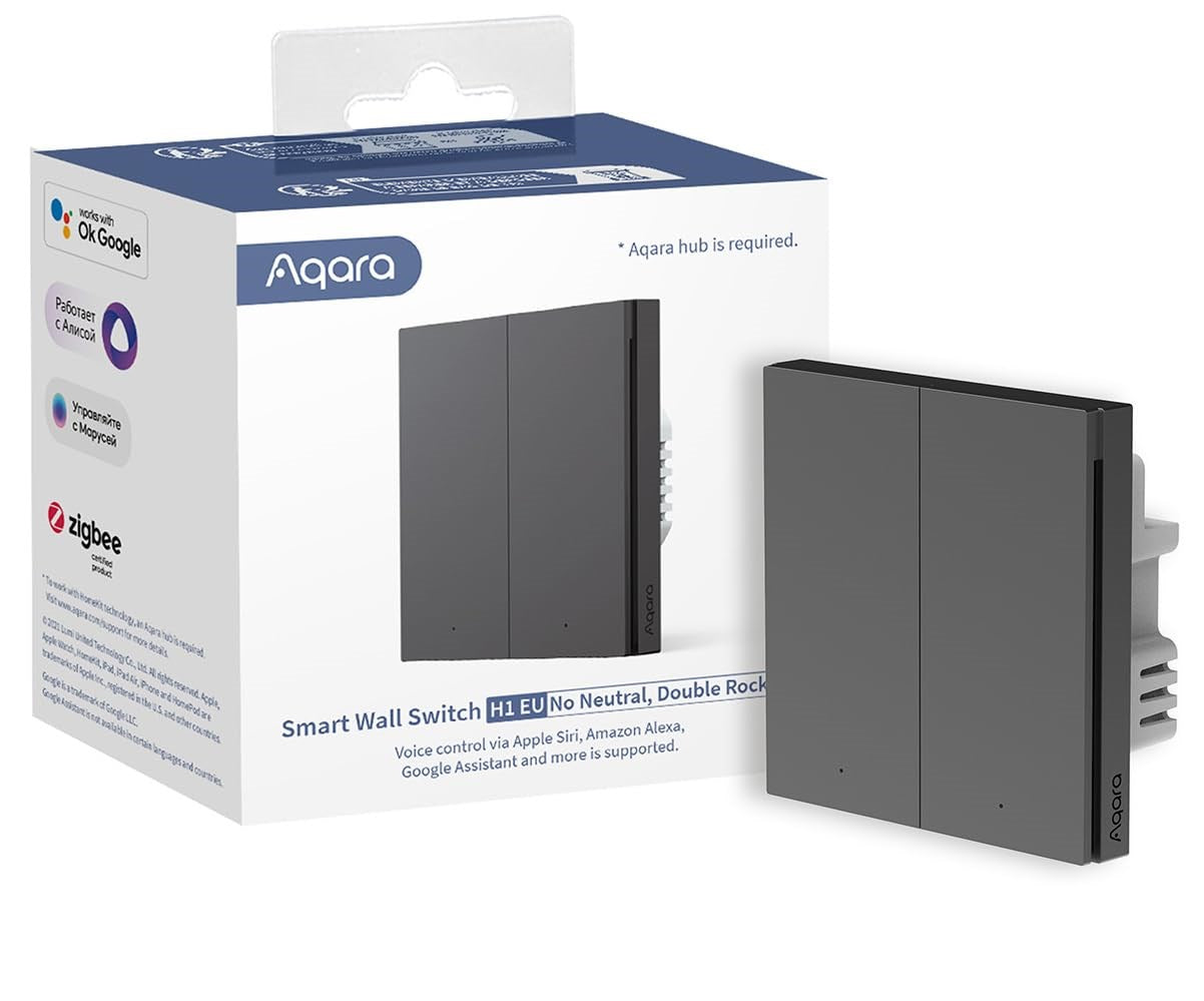 Aqara Smart Wall Switch H1 Grey Double No Neutral - ZigBee 3.0