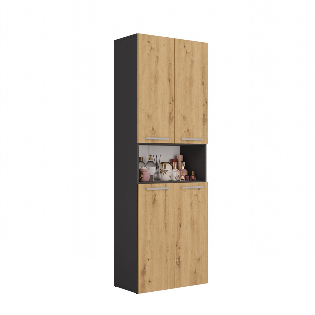 Topeshop Bathroom Storage Cabinet NEL 1K DK ANT/ART KP Graphite Oak