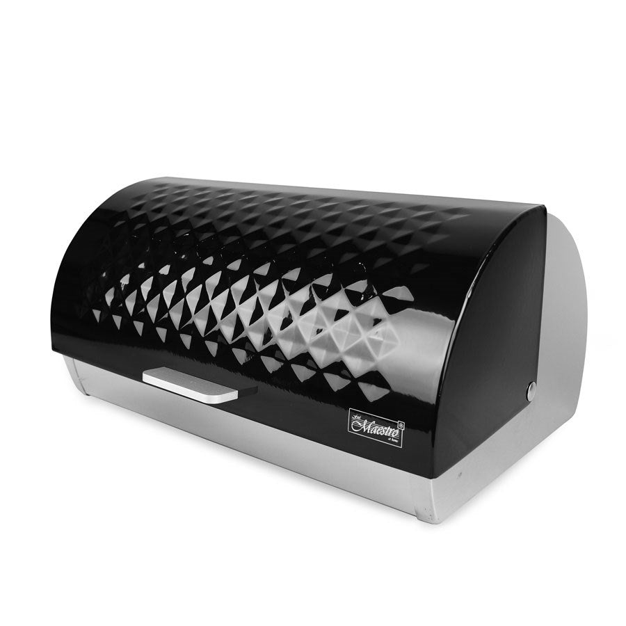 Maestro MR-1676 Black Breadbox, Cylindrical Stainless Steel Food Container