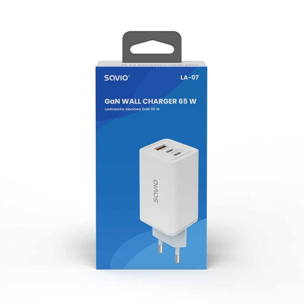 SAVIO LA-07 GaN 65W Mains Charger USB QC4.0+ PD 3.0 White
