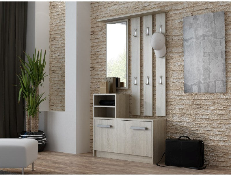 Topeshop GAR SONOMA Entryway Cabinet with Mirror and Shoe Storage - Sonoma Oak