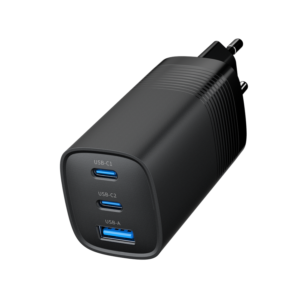 Gembird TA-UC-PDQC65-01-BK 3-Port 67W USB Fast Charger Black AC Indoor