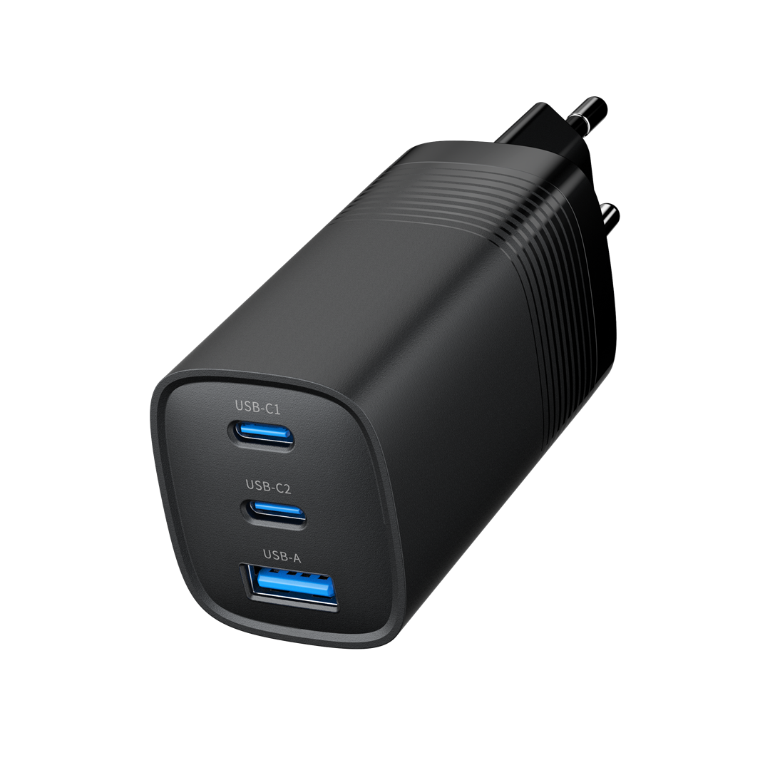 Gembird TA-UC-PDQC65-01-BK 3-Port 67W USB Fast Charger Black AC Indoor