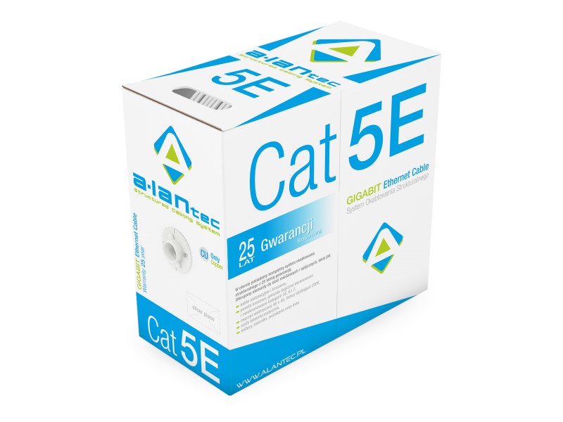 Kabel F/UTP kat.5e  teleinformatyczny  LSOH  Dca 4x2x24 AWG  1Gb/s  250 MHz  gwarancja 25 lat  certyfikat INTERTEK ETL  szary  305m - ALANTEC
