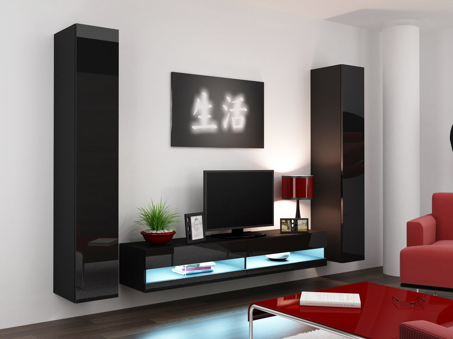Cama VIGO NEW TV Stand 180x30x40 Black/Black Gloss