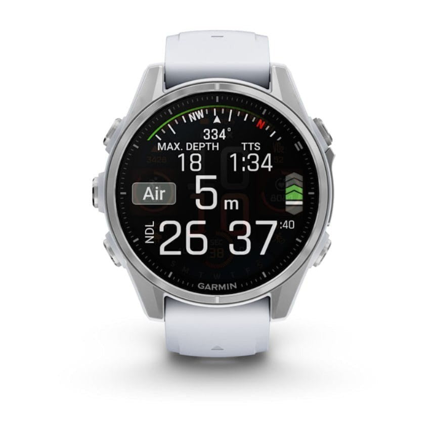 Garmin Fenix 8 Sports Watch - 43 mm Silver, Silicone Band, 32GB, Bluetooth, Wi-Fi, ANT+