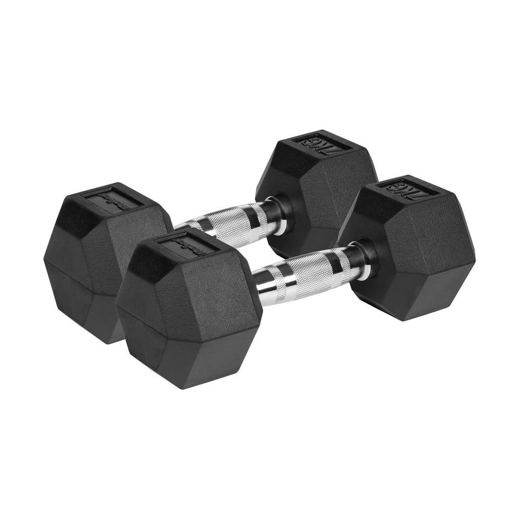 REBEL ACTIVE Rubber-Coated Cast Iron Dumbbells 2x7kg