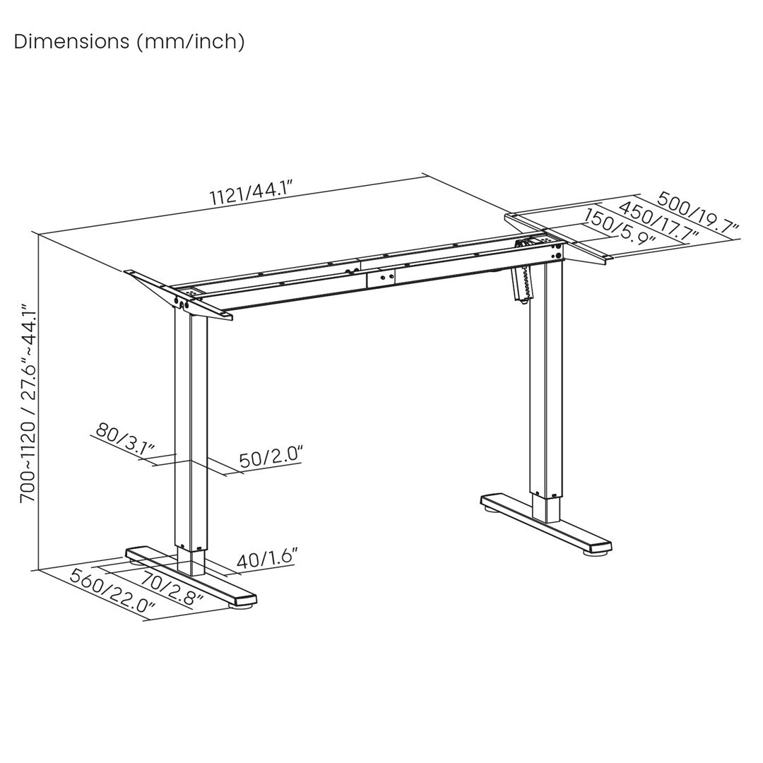 Ergo Office electric adjustable height desk  max height 1160mm  max - 80 kg  without top for standing and sitting work  white  ER-400 W